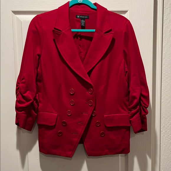 INC International Concepts Jackets & Blazers - INC International Concepts Red Blazer with Notched Lapel and Ruched Sleeves